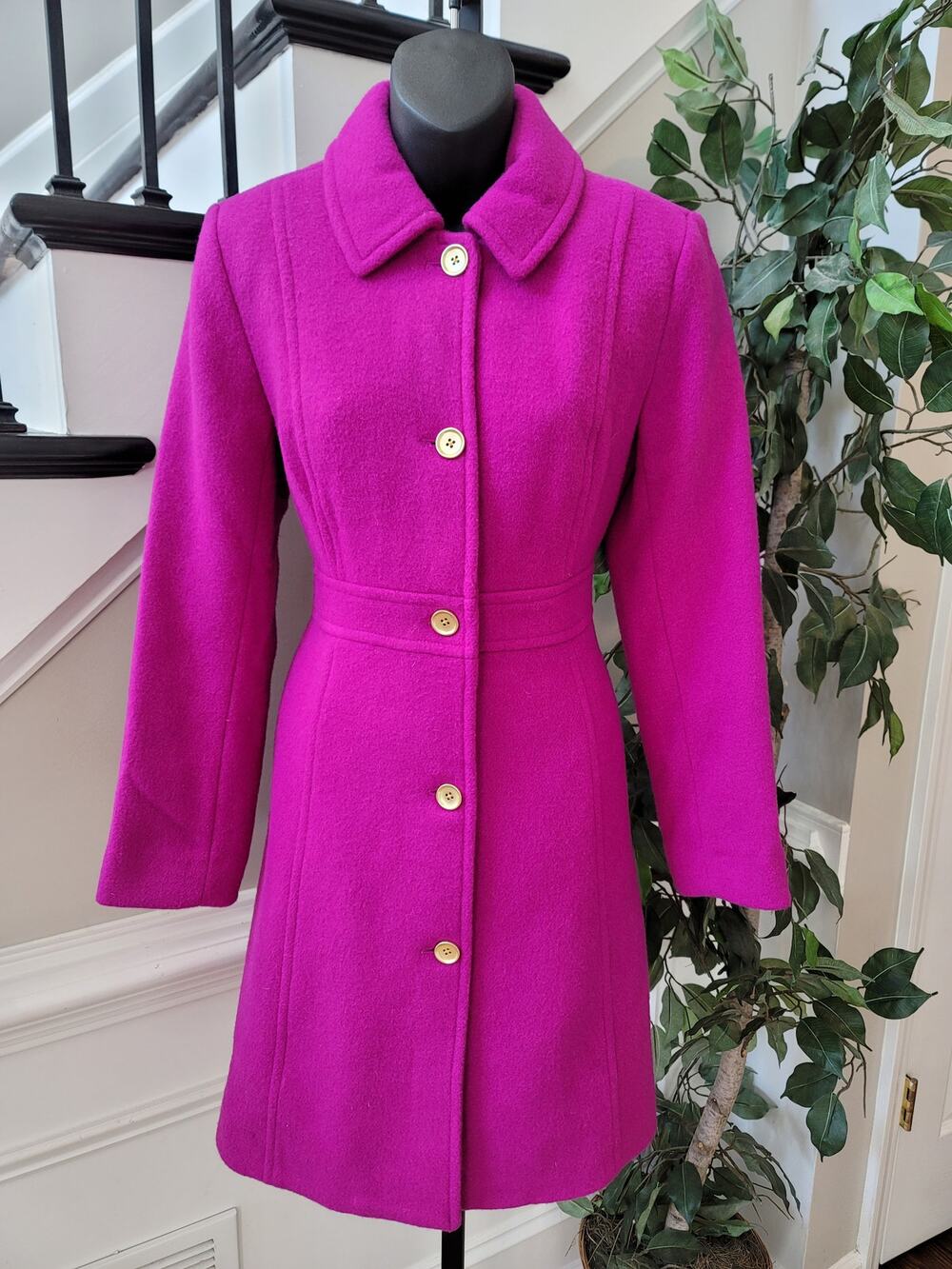 J. Crew Peacoat Women's SZ 2 Hot Pink Button Up Front Fully Lined Long Sleeve